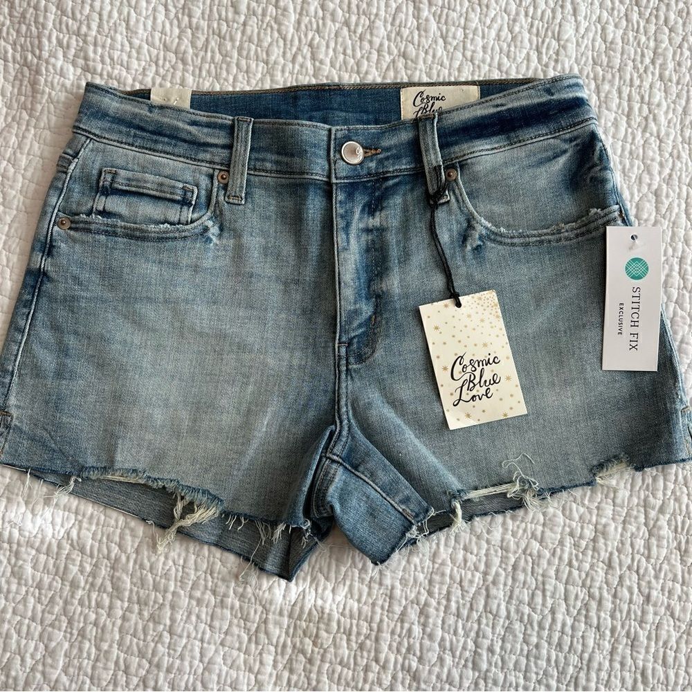✨ Cosmic Blue Love‎ Women’s High Rise Cutoff Shorts 28 NWT Stitch Fix